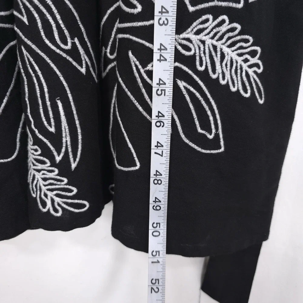 LEA NWOT Midi Dress LARGE Black LINEN Blend Floral Embroidered Tie Belt‎ Tassels